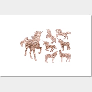 Sparkling rose gold unicorns Posters and Art